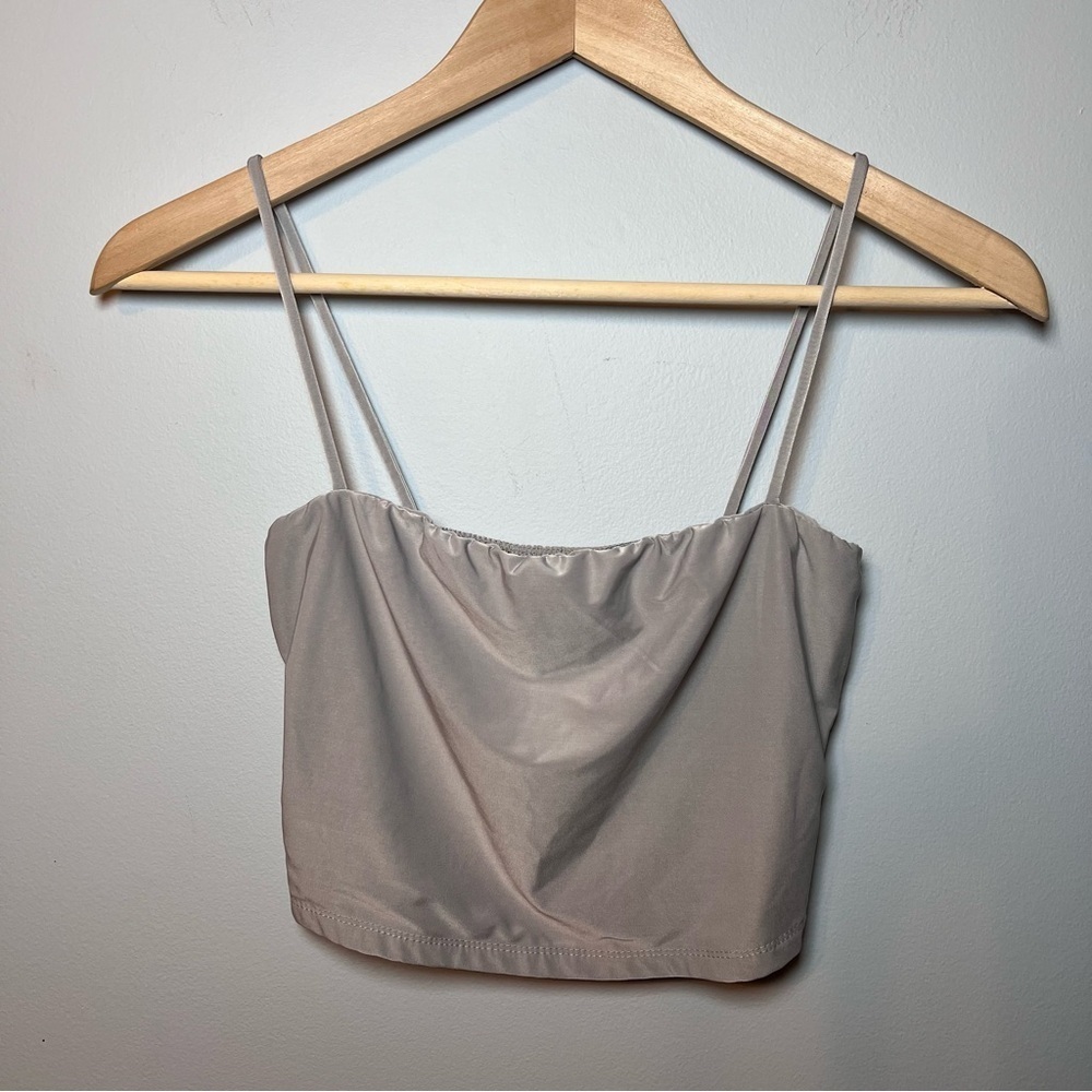 White Fox Boutique Cropped Spaghetti Strap Tank Top Size S Silver Gray Silky